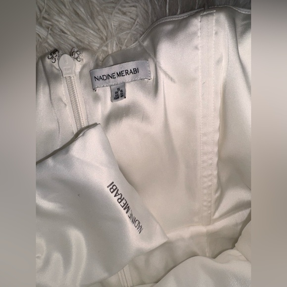NWOT NADINE MERABI Colette White Feather Strapless belted Jumpsuit sz 12 - Picture 7 of 10